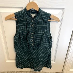 Antropologie Odelle Green Plaid Ruffle Tank Top